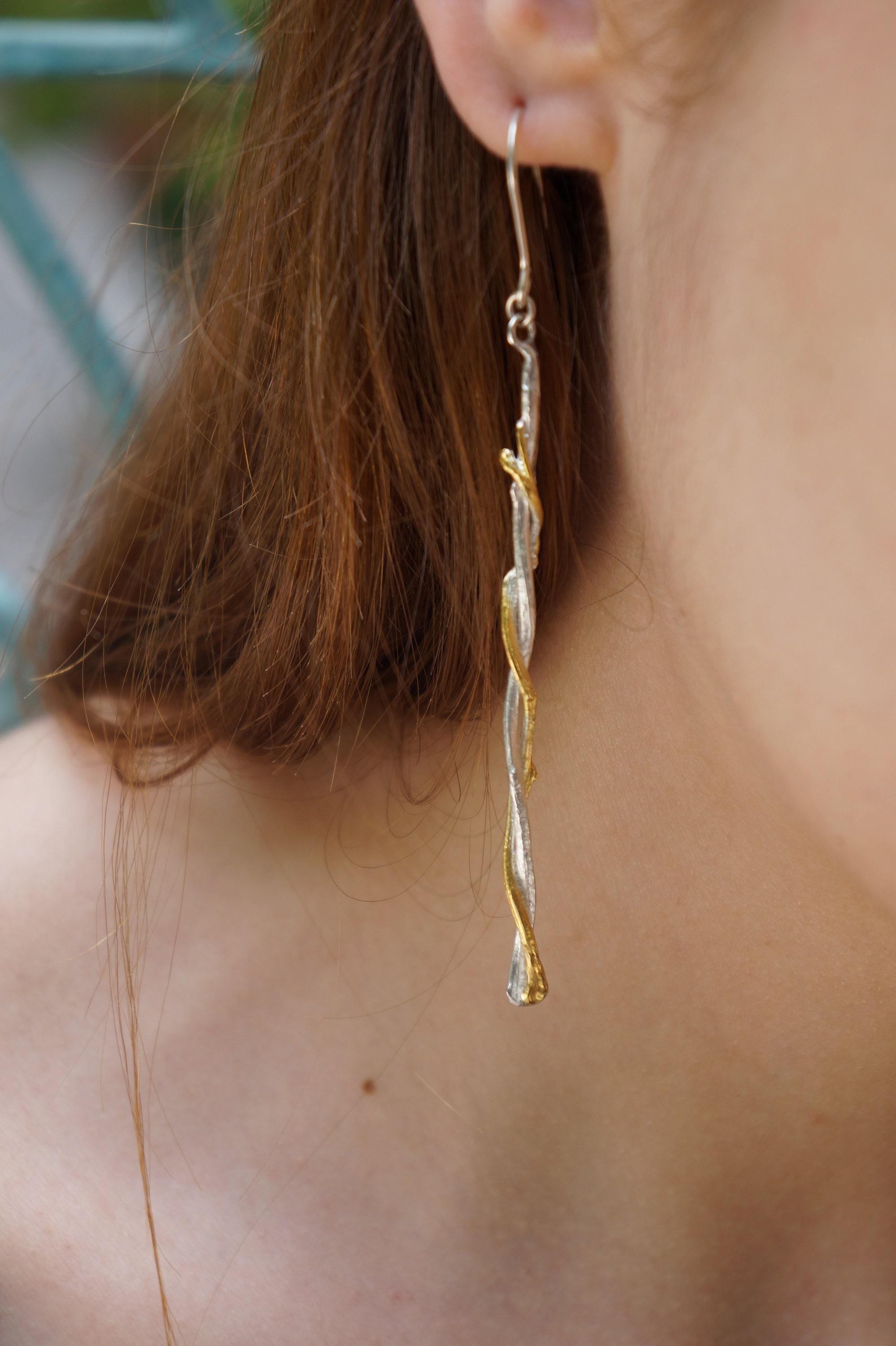 Dangle Earrings: Olive Tree Branch Design - Recycled Sterling Silver