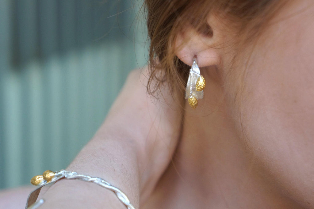 Olive Leaf Mini Hoop Earrings - Delicate Sterling Silver Hoops