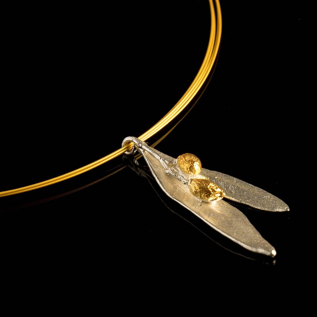 Gold Olive Leaf Necklace, Gold-Plated Sterling Silver Jewelry, Gold-Silver Pendant, Gift for Her, Birthday Gift for Women, Handmade Jewelry
