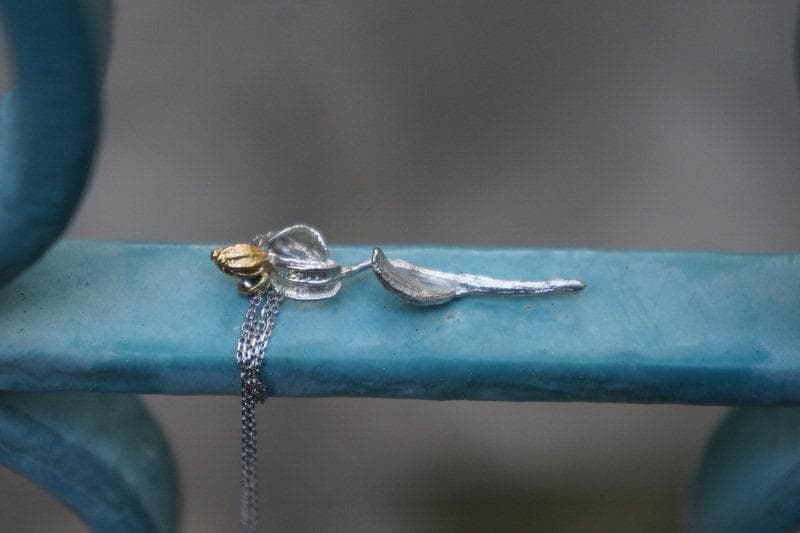 Sterling Silver Olive Branch Necklace: Real Flower Pendant