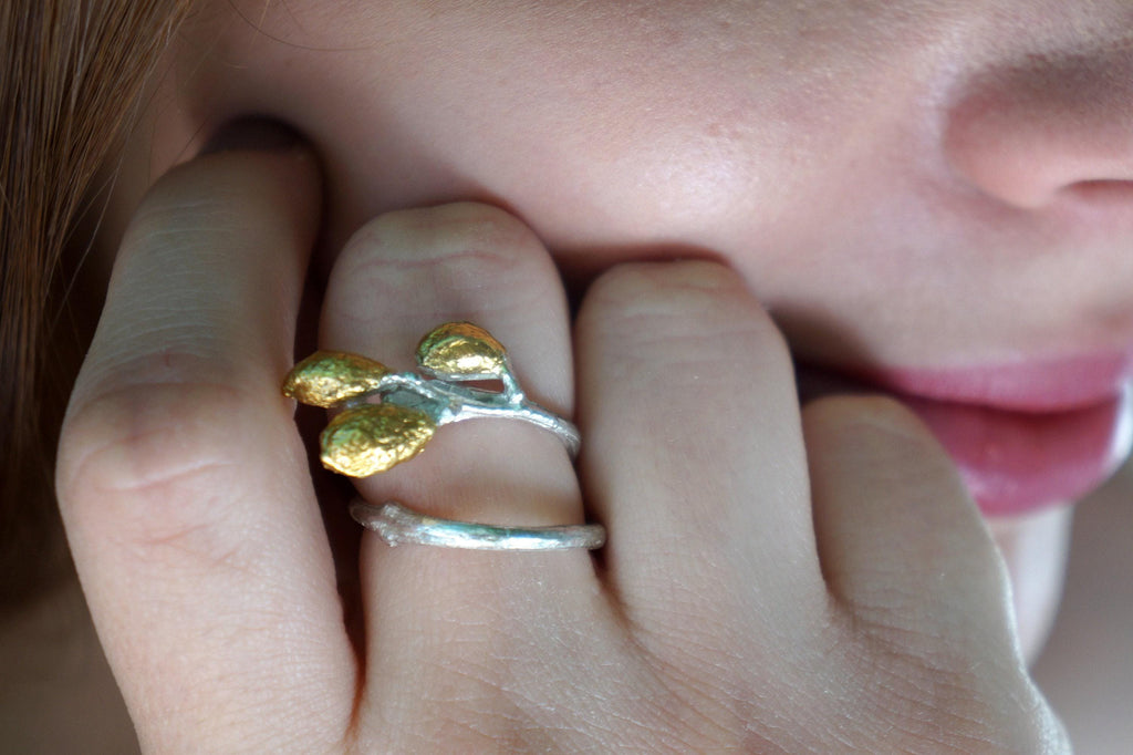 Adjustable Leaf Ring - Handmade Olive Branch Sterling Silver
