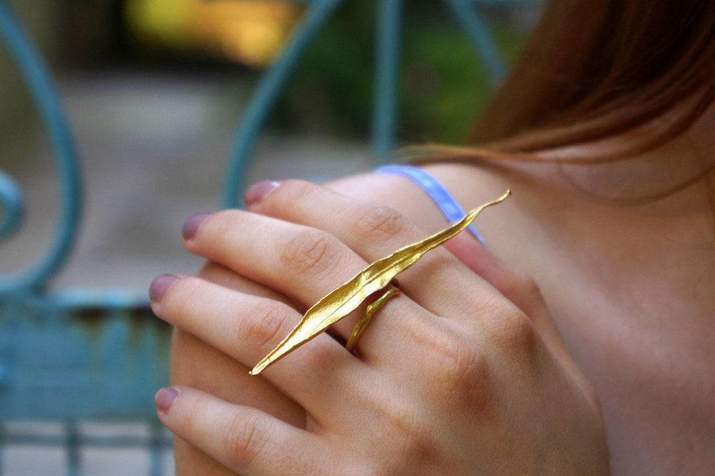 Olive Leaf Statement Ring - Huge, Adjustable Brass or Gold Plated