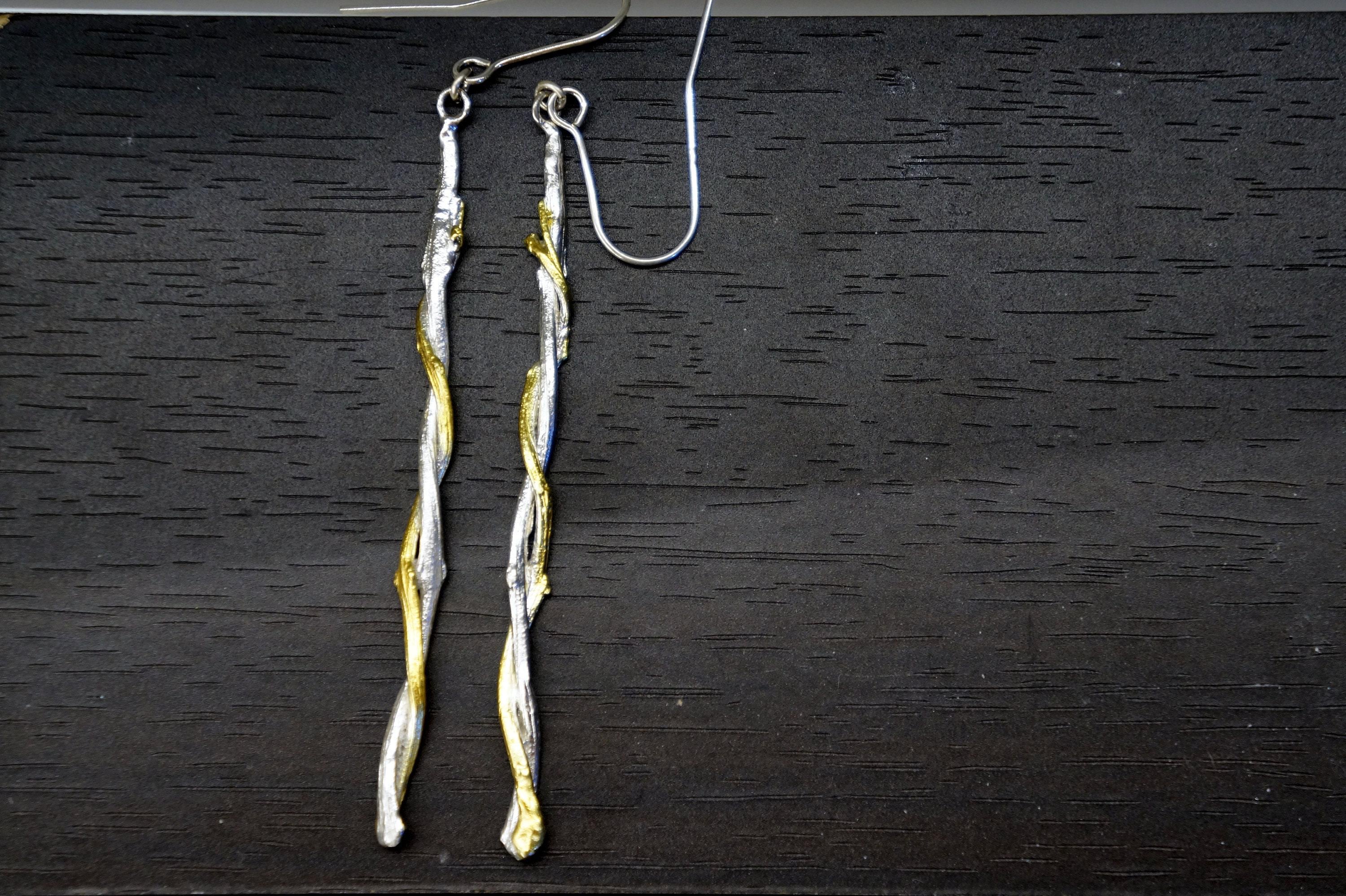 Dangle Earrings: Olive Tree Branch Design - Recycled Sterling Silver