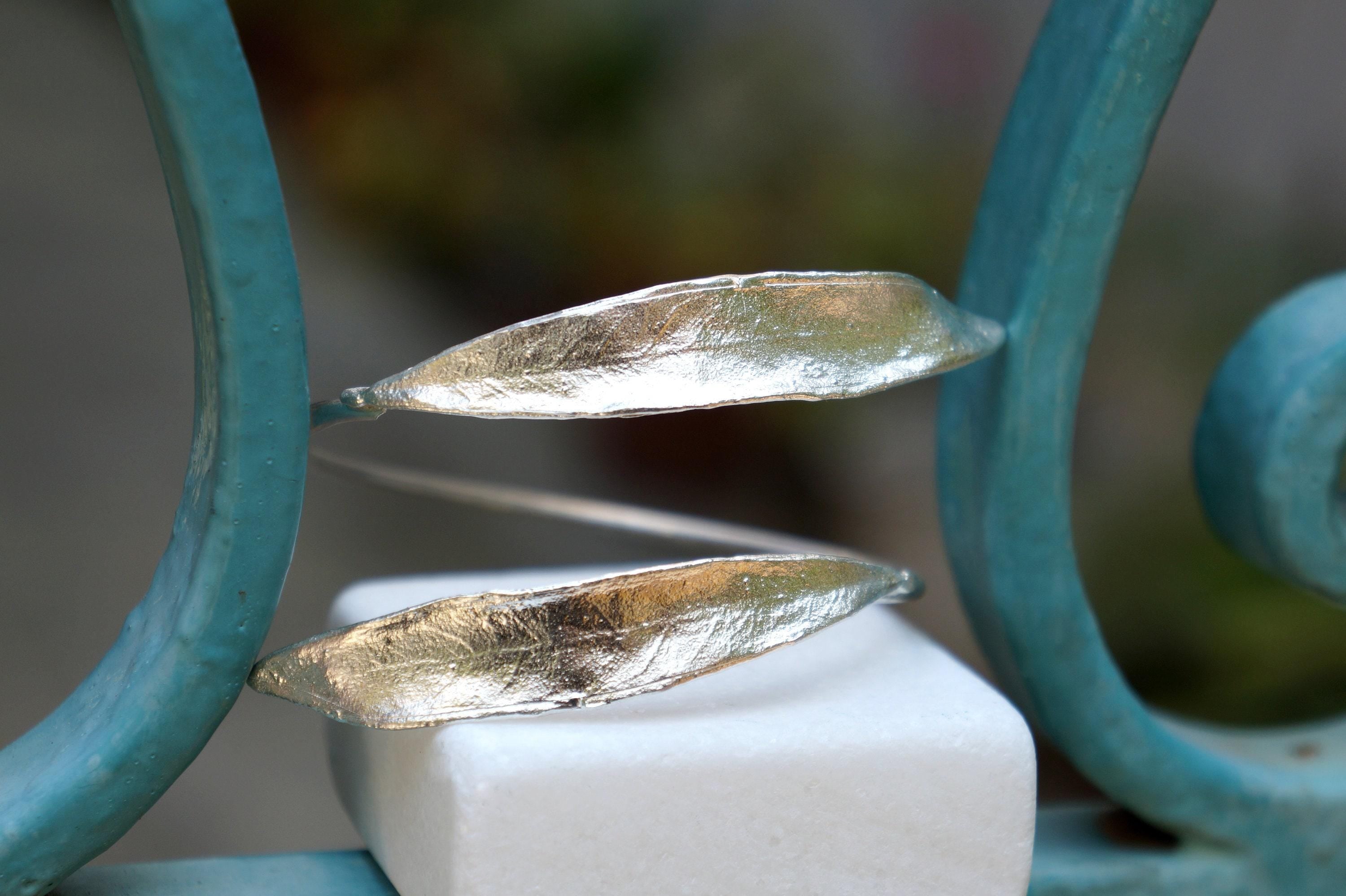 Gold Olive Leaf Bracelet, Gold-Plated Sterling Silver Jewelry, Silver Cuff, Gift for Her, Birthday Gift for Women, Handmade Jewelry