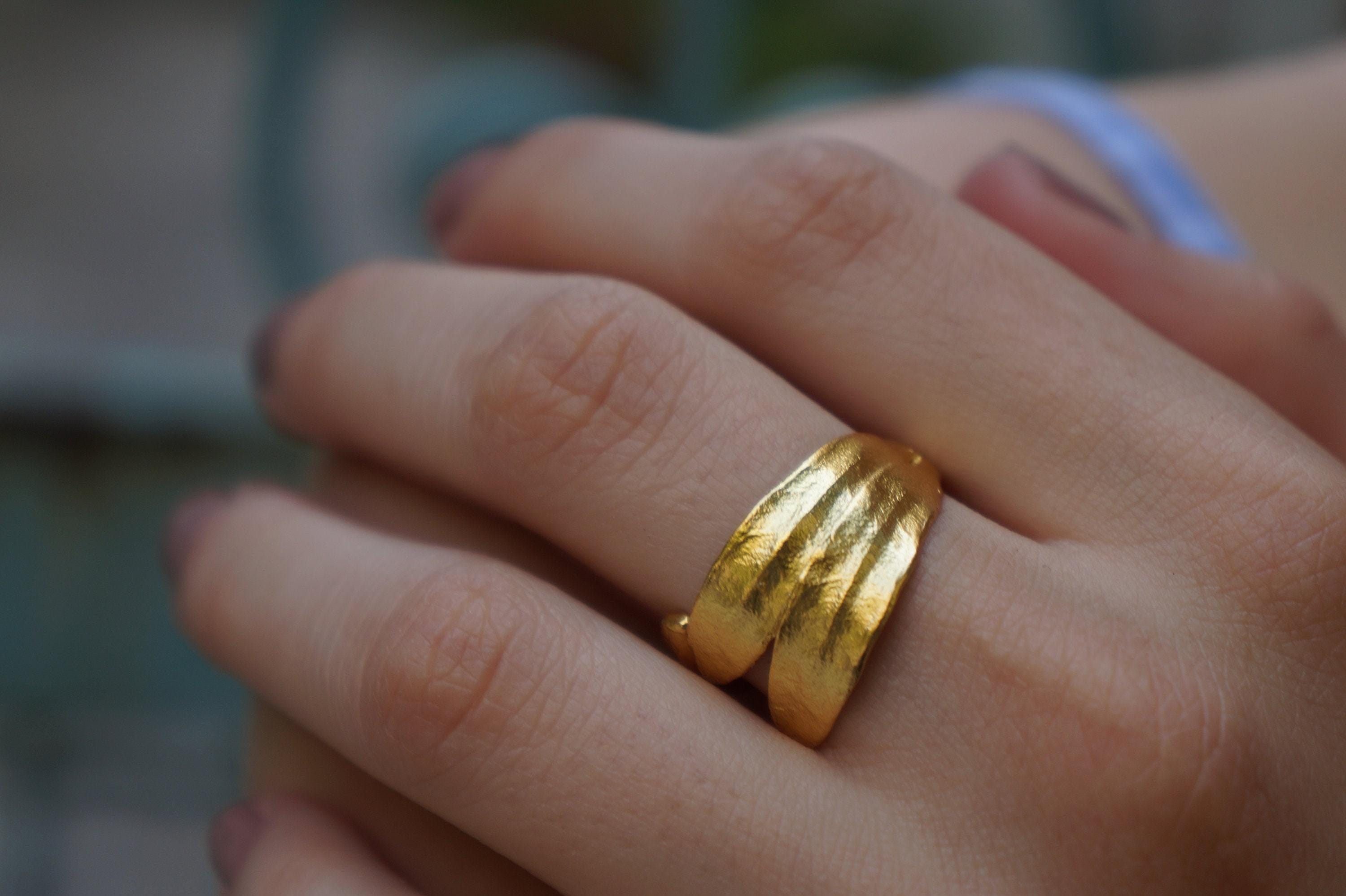 Gold-Silver Olive Leaf Ring, Gold-Plated Sterling Silver Jewelry, Gold Band, Gift for Her, Birthday Gift for Women, Handmade Jewelry