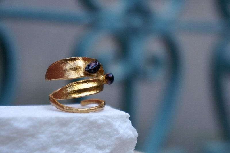 Gold-Plated Olive Leaf Ring, Gold Finish Sterling Silver Jewelry, Olive Leaf Band, Gift for Her, Birthday Gift for Women, Handmade Jewelry