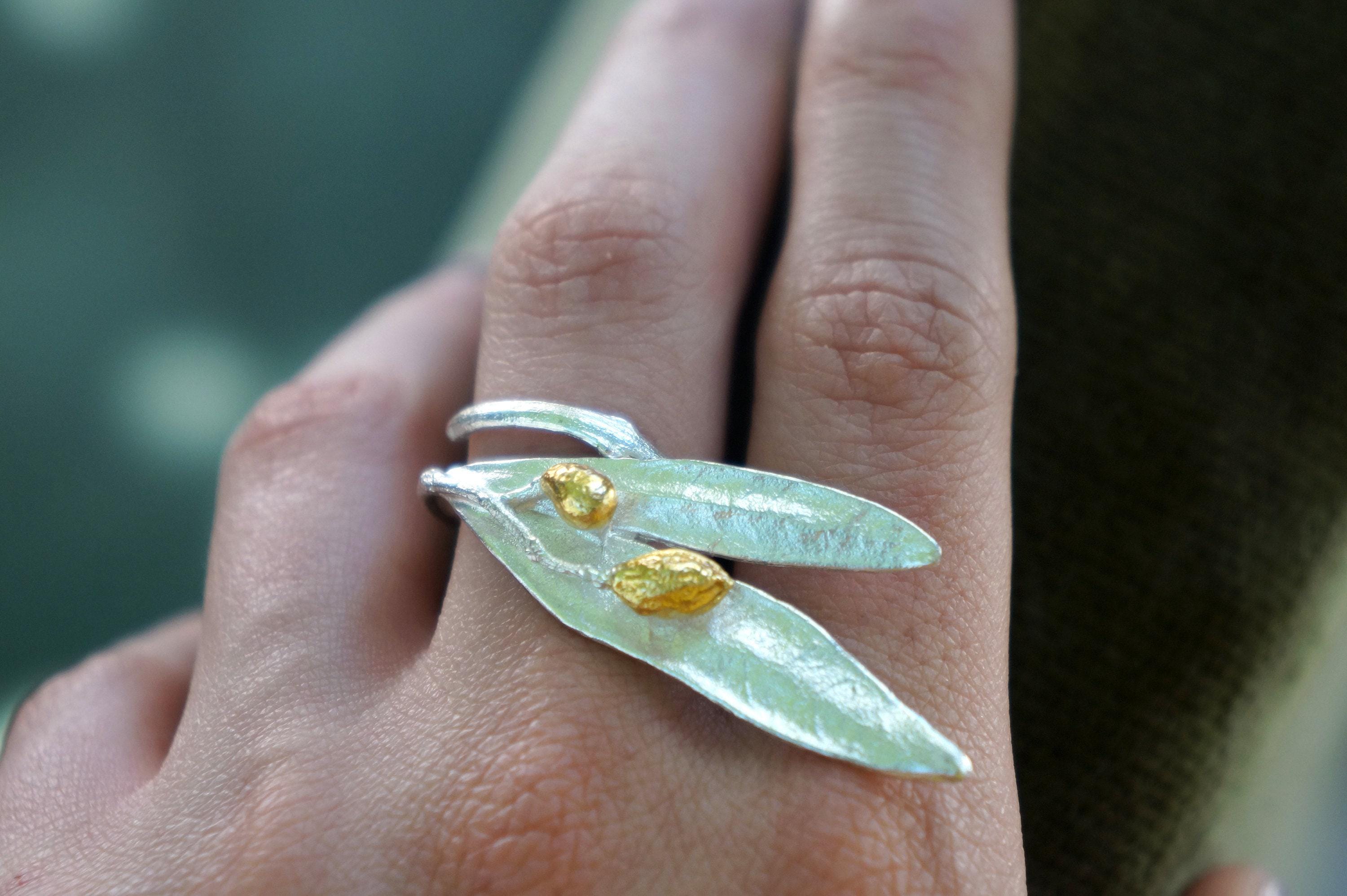 Statement Nature Ring: Olive Leaves Design - Adjustable Sterling Silver