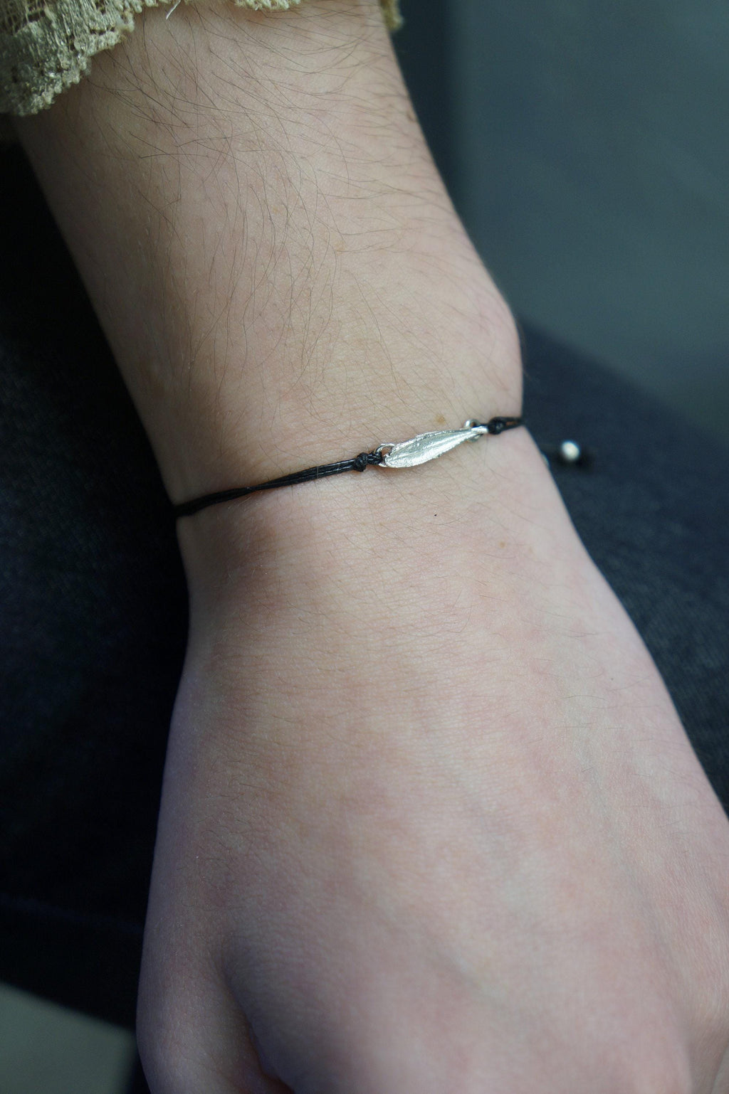 Olive Leaf Bracelet: Sterling Silver, Adjustable Rope Band