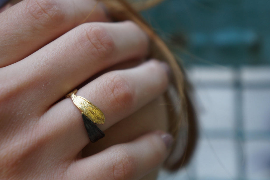 Gold Olive Leaf Ring, Gold-Plated Sterling Silver Jewelry, Gift for Her, Birthday Gift for Women, Handmade Jewelry, Boho Fashion