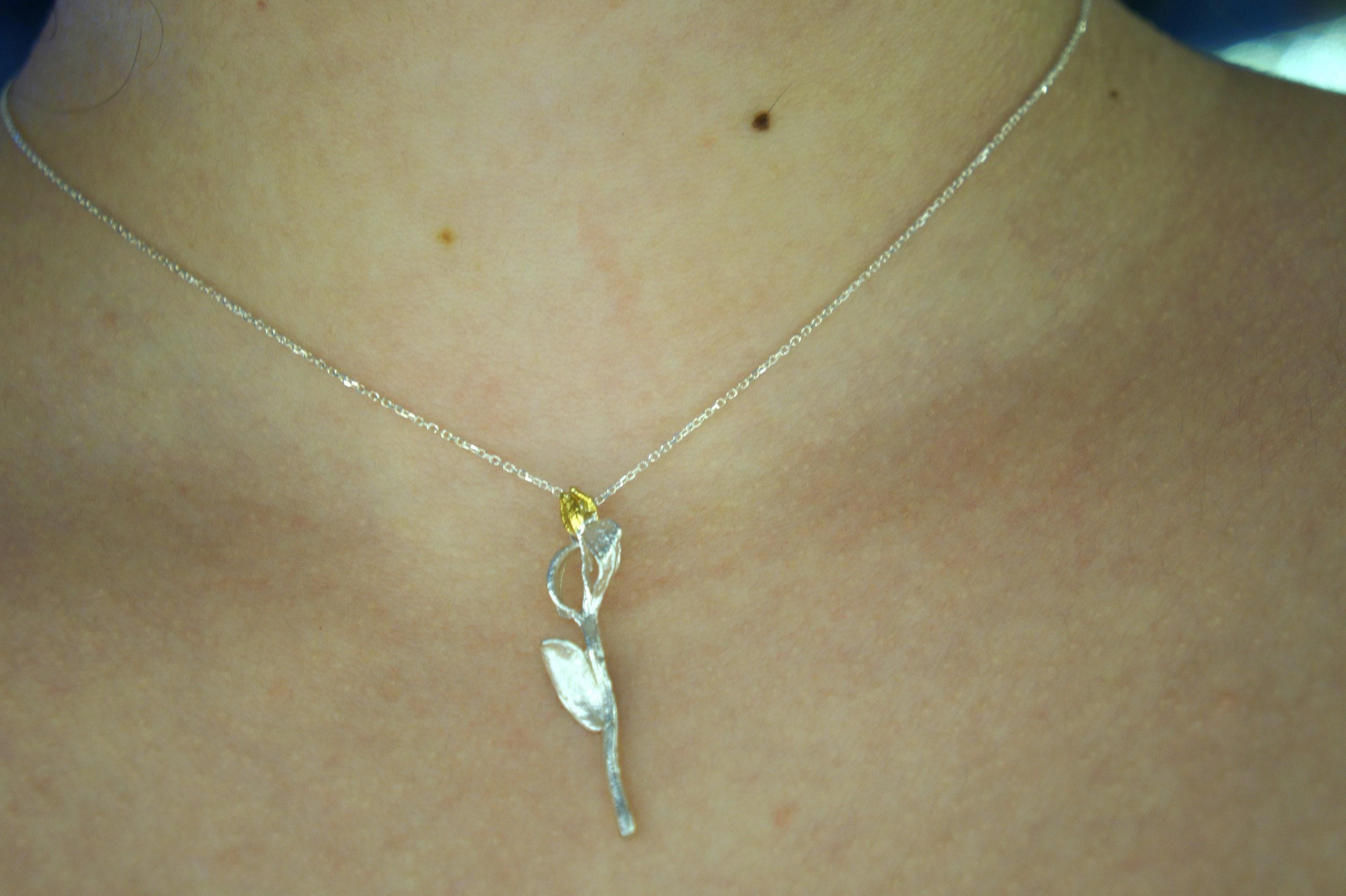 Sterling Silver Olive Branch Necklace: Real Flower Pendant