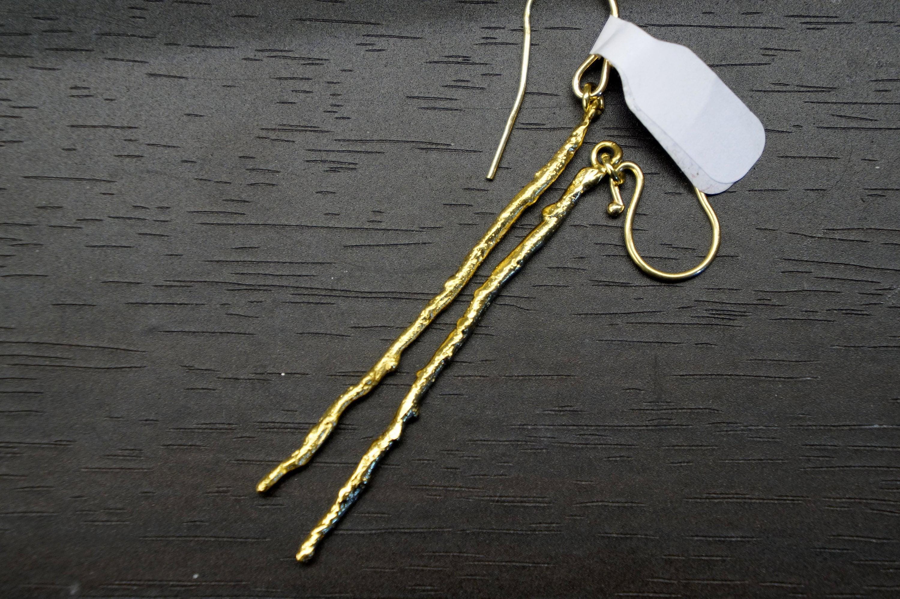 Long Dangle Earrings: Olive Branch Design - Gold Plated Sterling Silver