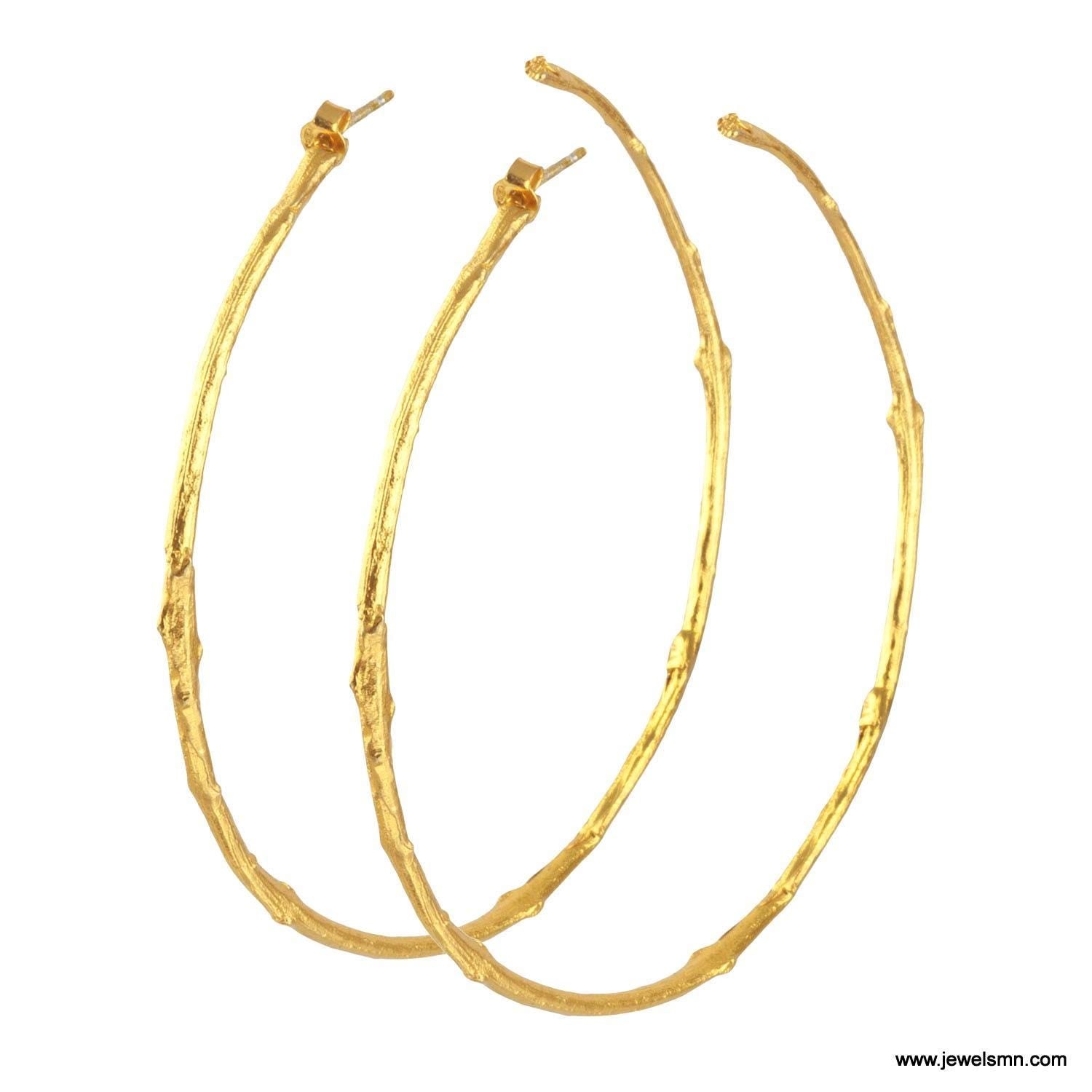 Boho Gold Plated Hoop Earrings, Olive Twig Design (Lightweight Silver)