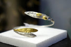 Sterling Silver Cuff Bracelet: Olive Leaf Design - Adjustable Gold Accent