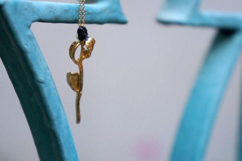 Olive Bloom Necklace, Real Flower Pendant (Gold Plated Sterling Silver)