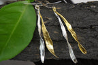 Real Olive Leaf Earrings: Long Two-Tone Dangle for Nature Lovers