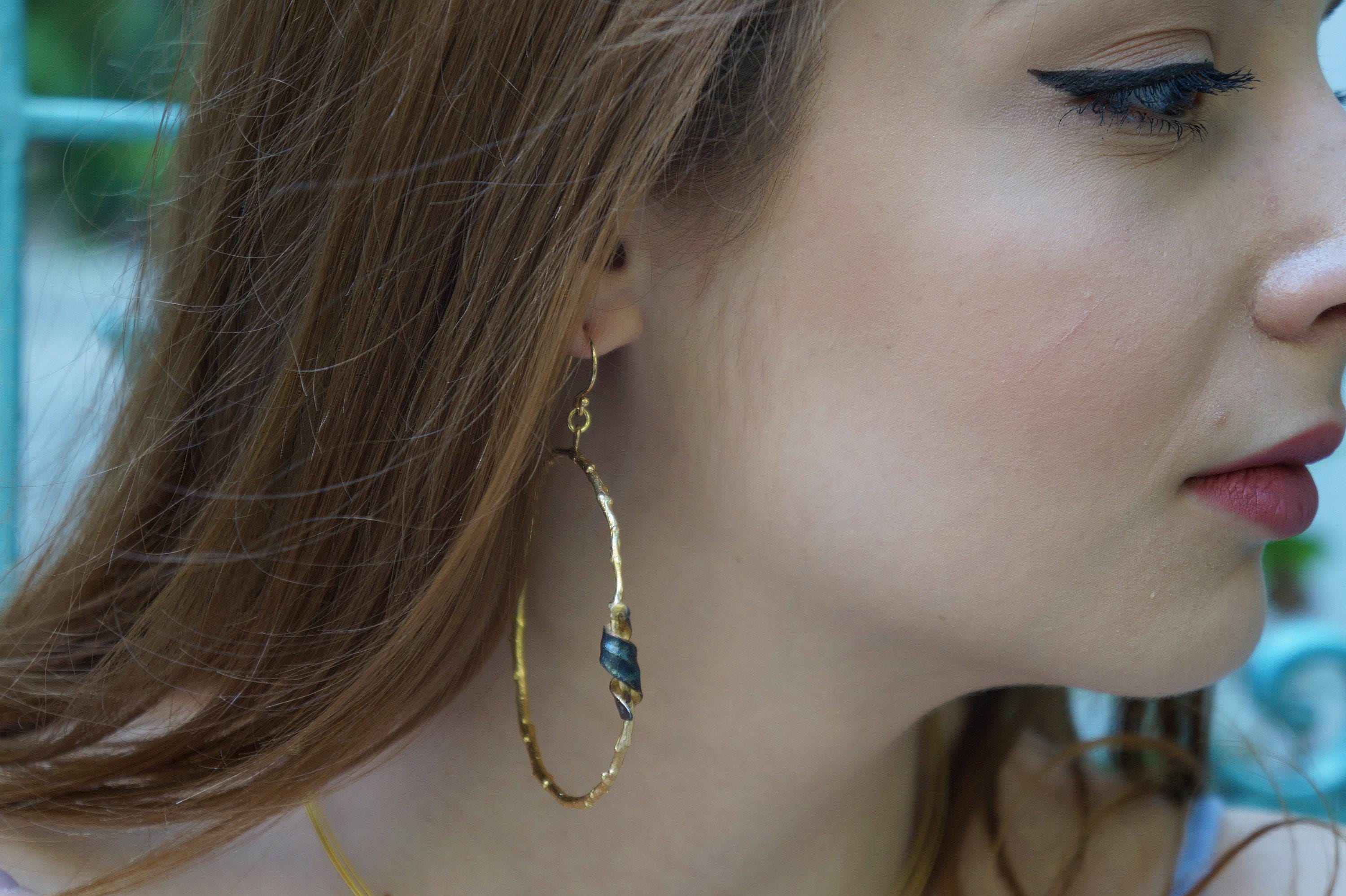 Olive Branch Earrings: Leaf Inspired Hoops (14k Gold Plated Silver)