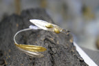 Sterling Silver Cuff Bracelet: Olive Leaf Design - Adjustable Gold Accent