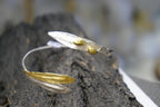 Sterling Silver Cuff Bracelet: Olive Leaf Design - Adjustable Gold Accent