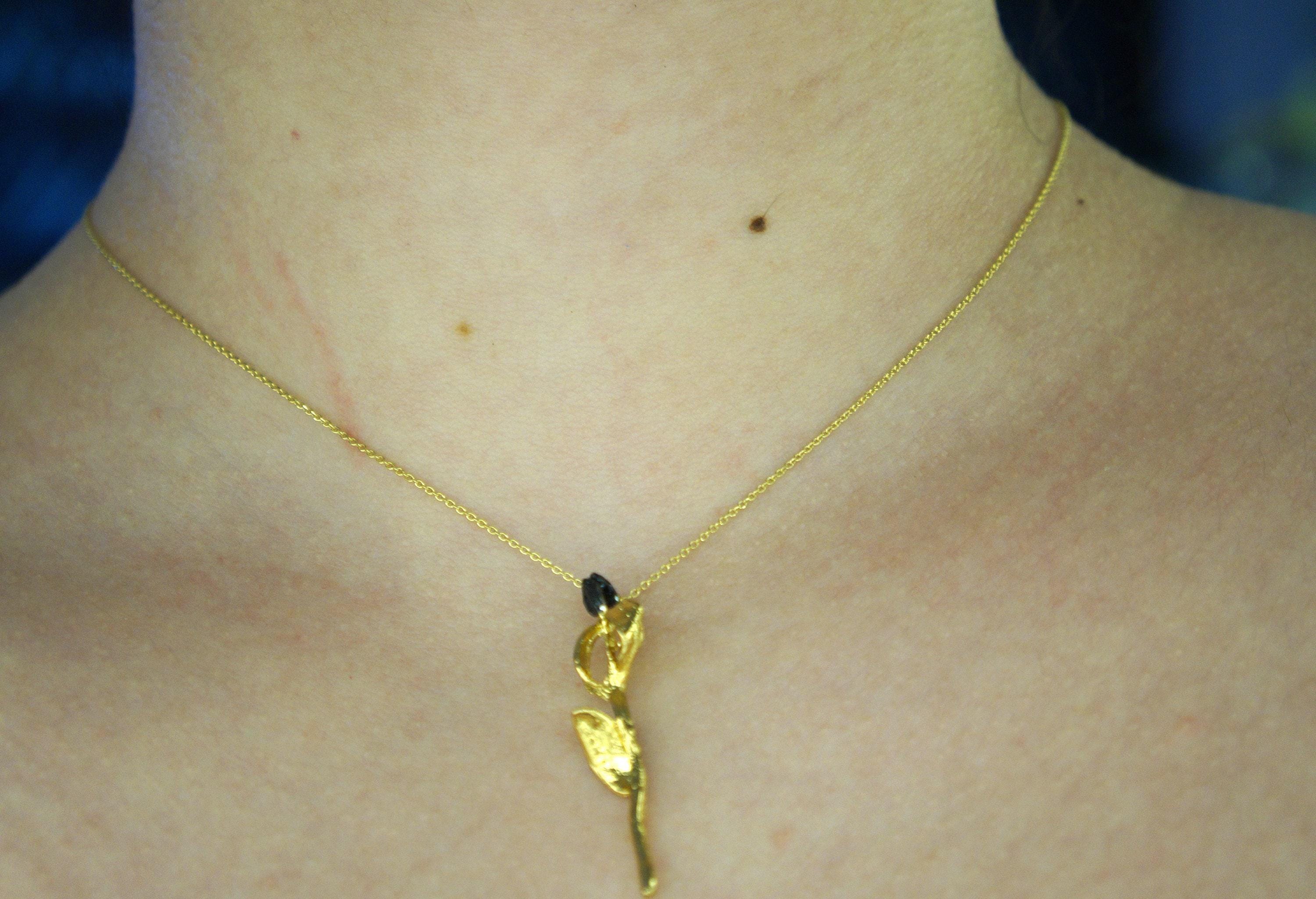 Olive Bloom Necklace, Real Flower Pendant (Gold Plated Sterling Silver)