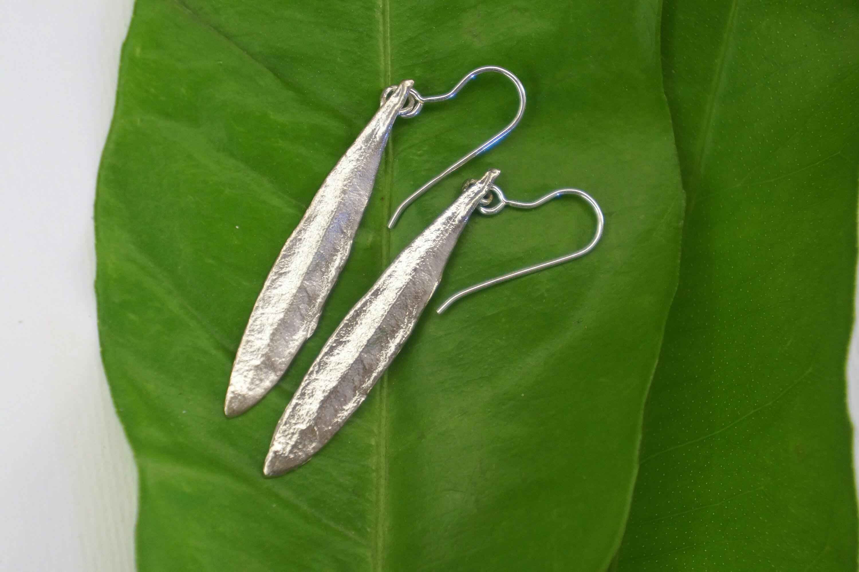 Olive Leaf Earrings: Handcrafted Recycled Brass Botanical Jewelry