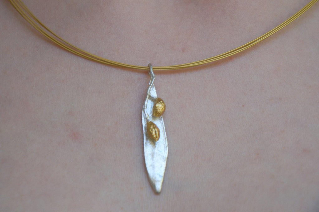 Olive Leaf Pendant: Natural Plant Jewelry (Silver, Adjustable Length)