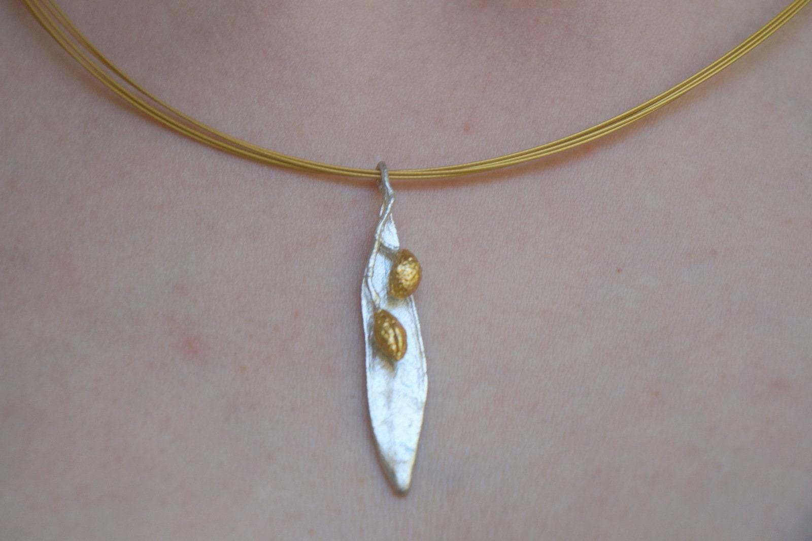 Olive Leaf Pendant: Natural Plant Jewelry (Silver, Adjustable Length)