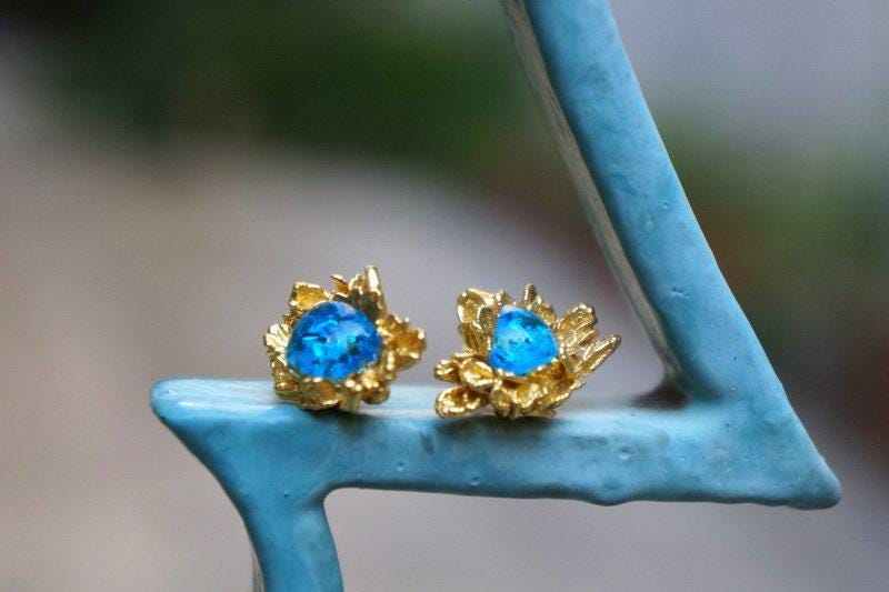 Nature-Inspired Daisy Earrings, Murano Glass, Sterling Silver (14k Gold Plated)