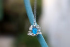 Pressed Daisy Pendant Necklace: Gold on Sterling Silver with Blue Murano