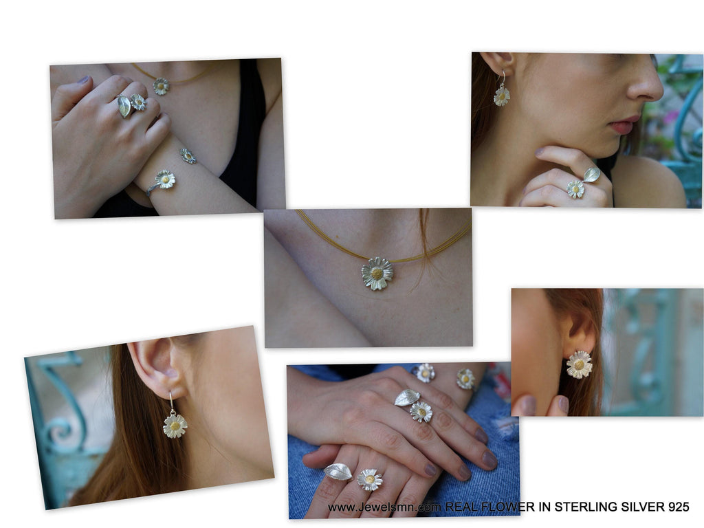 Flower Necklace: Eco-Friendly Daisy Design (Recycled Silver, Gold Center)