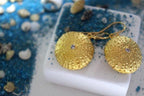 Sea Urchin Earrings: Gold-Plated Brass, Zircon Accent - Beach Wedding Look