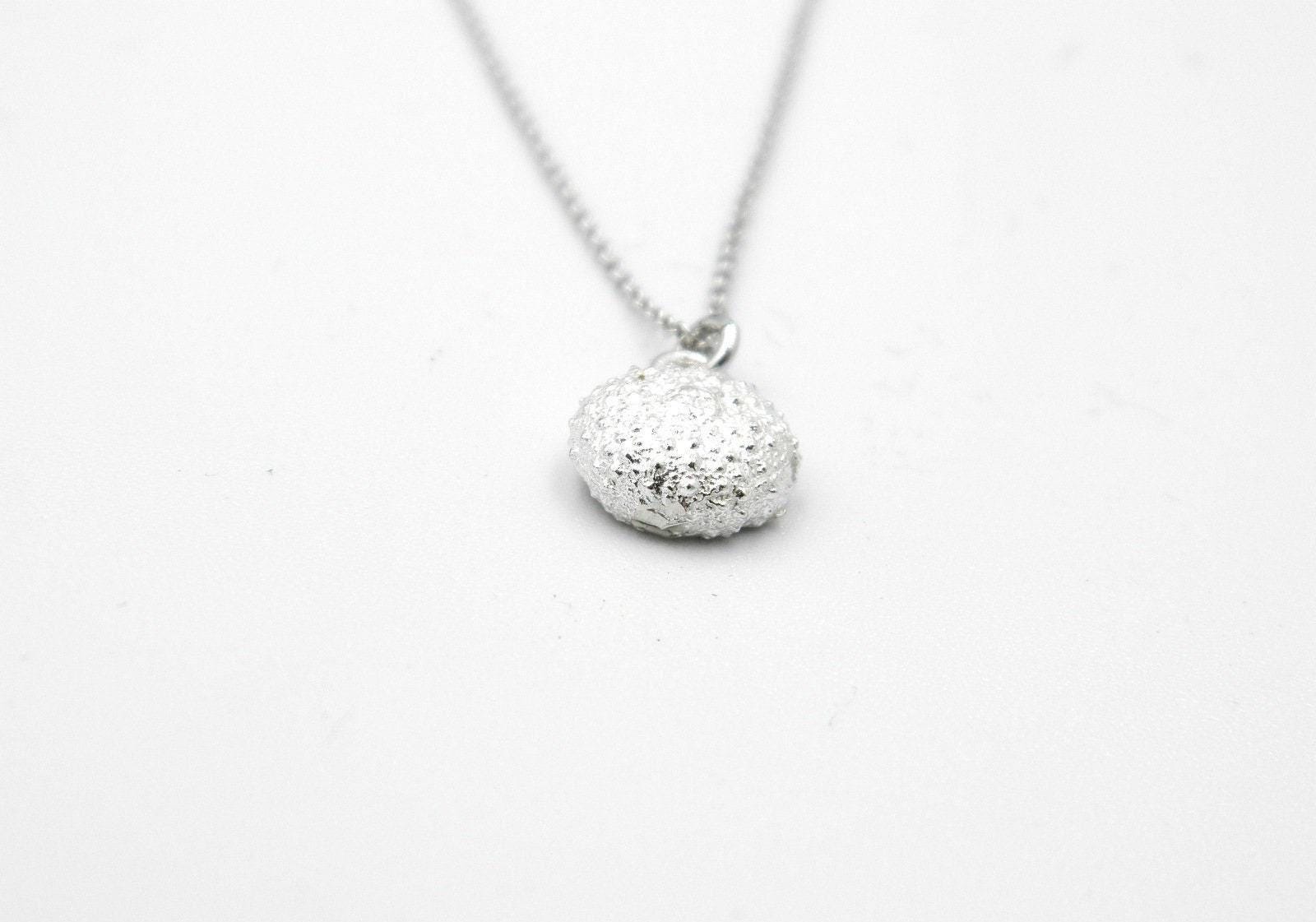 Minimalist Sterling Silver Necklace, Tiny Urchin Pendant (Dainty Size)