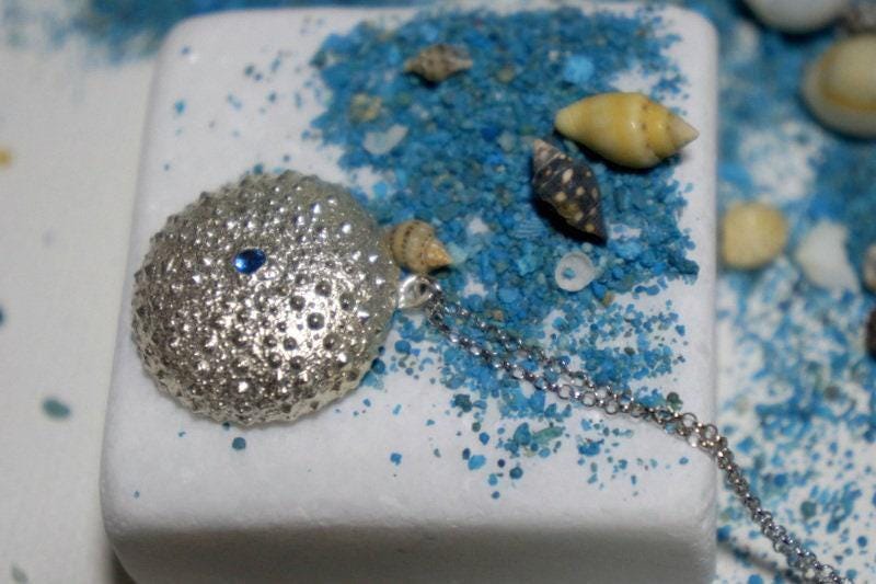 Sea Urchin Pendant: Recycled Sterling Silver - Blue or Scarlet Zircon