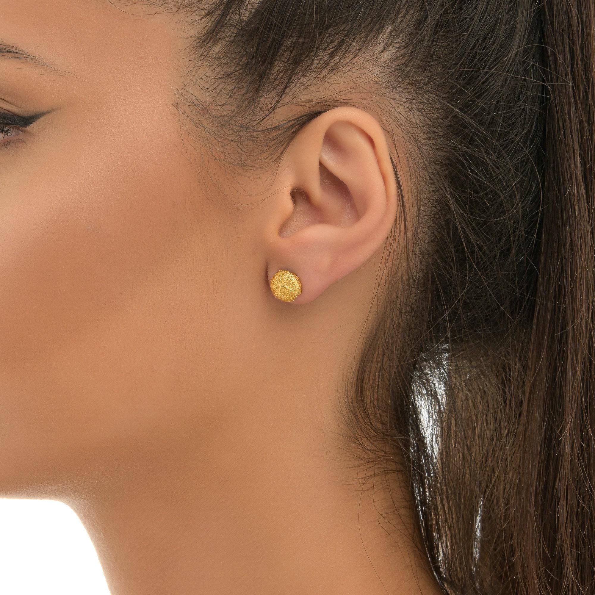 Urchin Stud Earrings: Gold Plated, Sterling Silver - Nature Detail