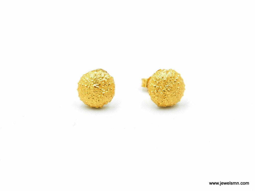 Sea Urchin Stud Earrings: Gold-Plated Brass Nature Jewelry