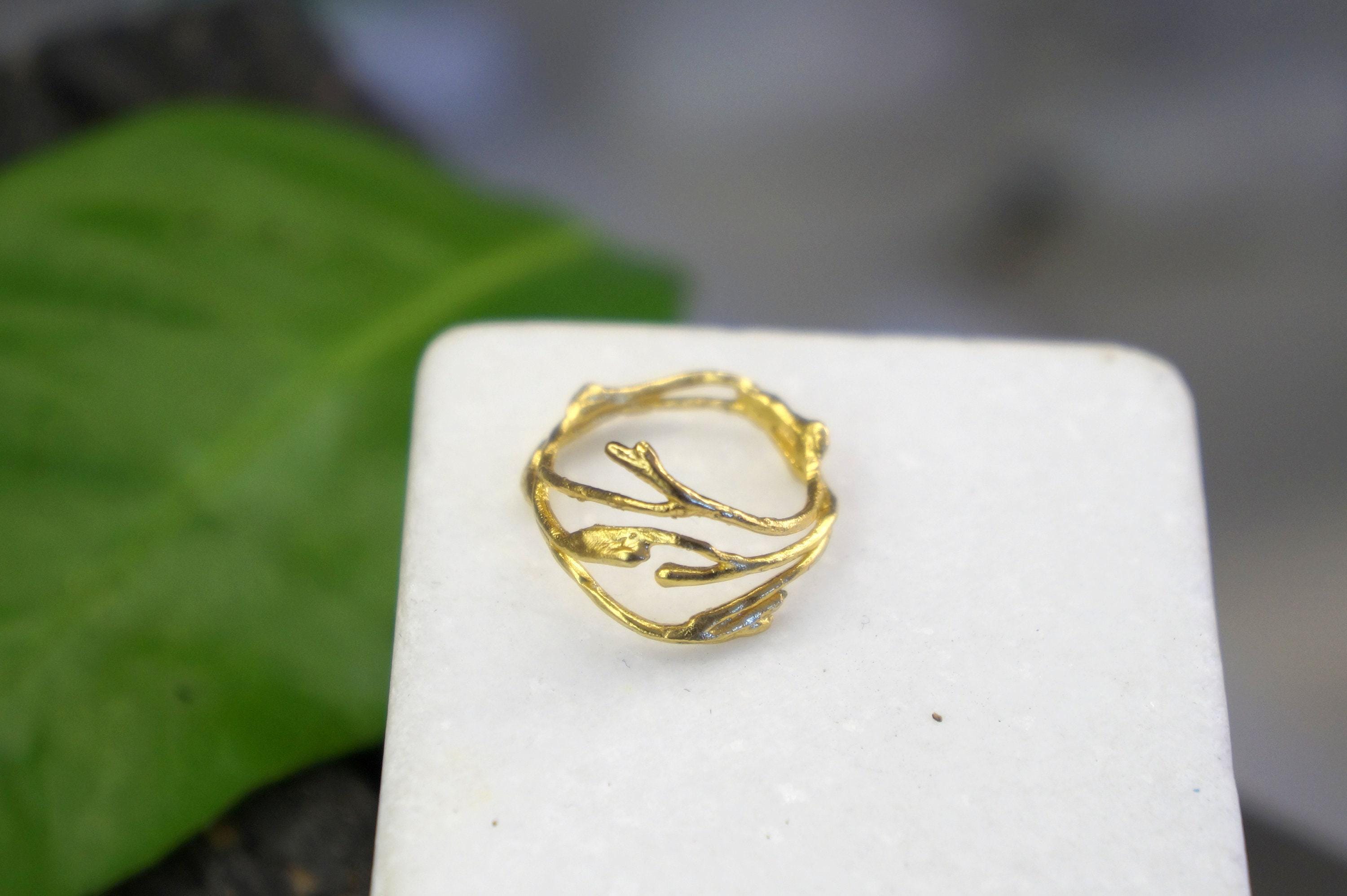 Twig Ring: Handmade Jasmine Flower Design (Gold Plated Silver)