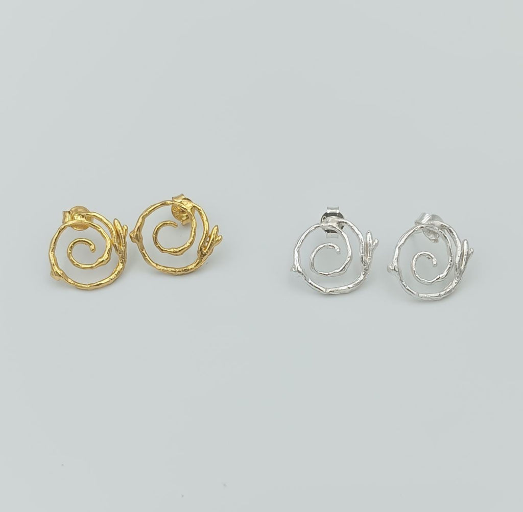 Nature-Inspired Spiral Stud Earrings, Jasmine Twig (Gold Plated)