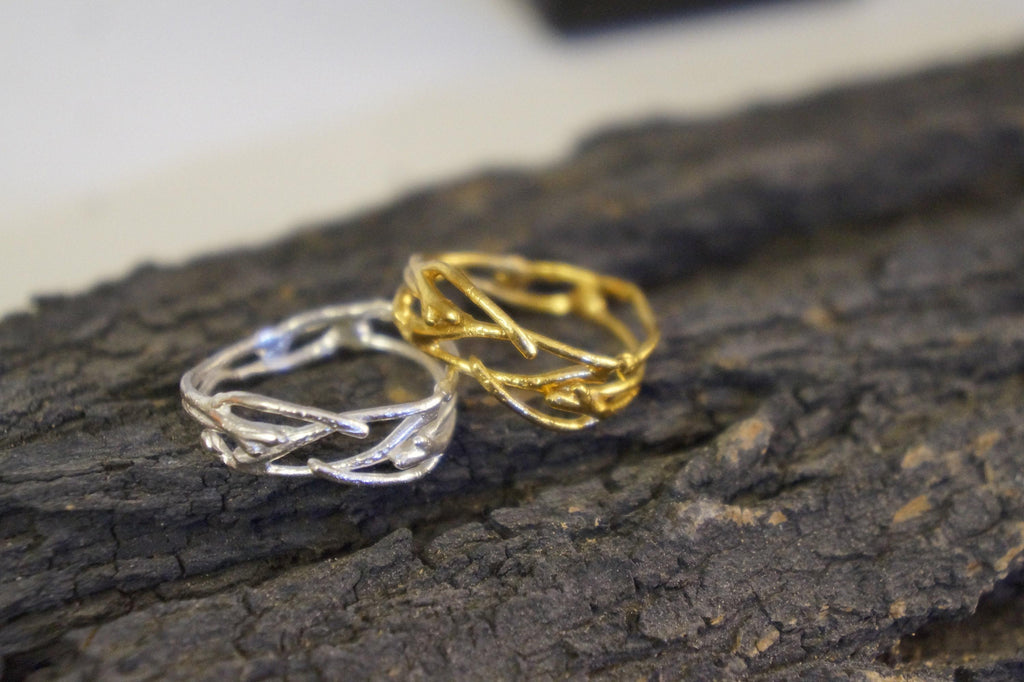 Twig Ring: Sterling Silver Jasmine Branch Design (Unisex, Handmade)