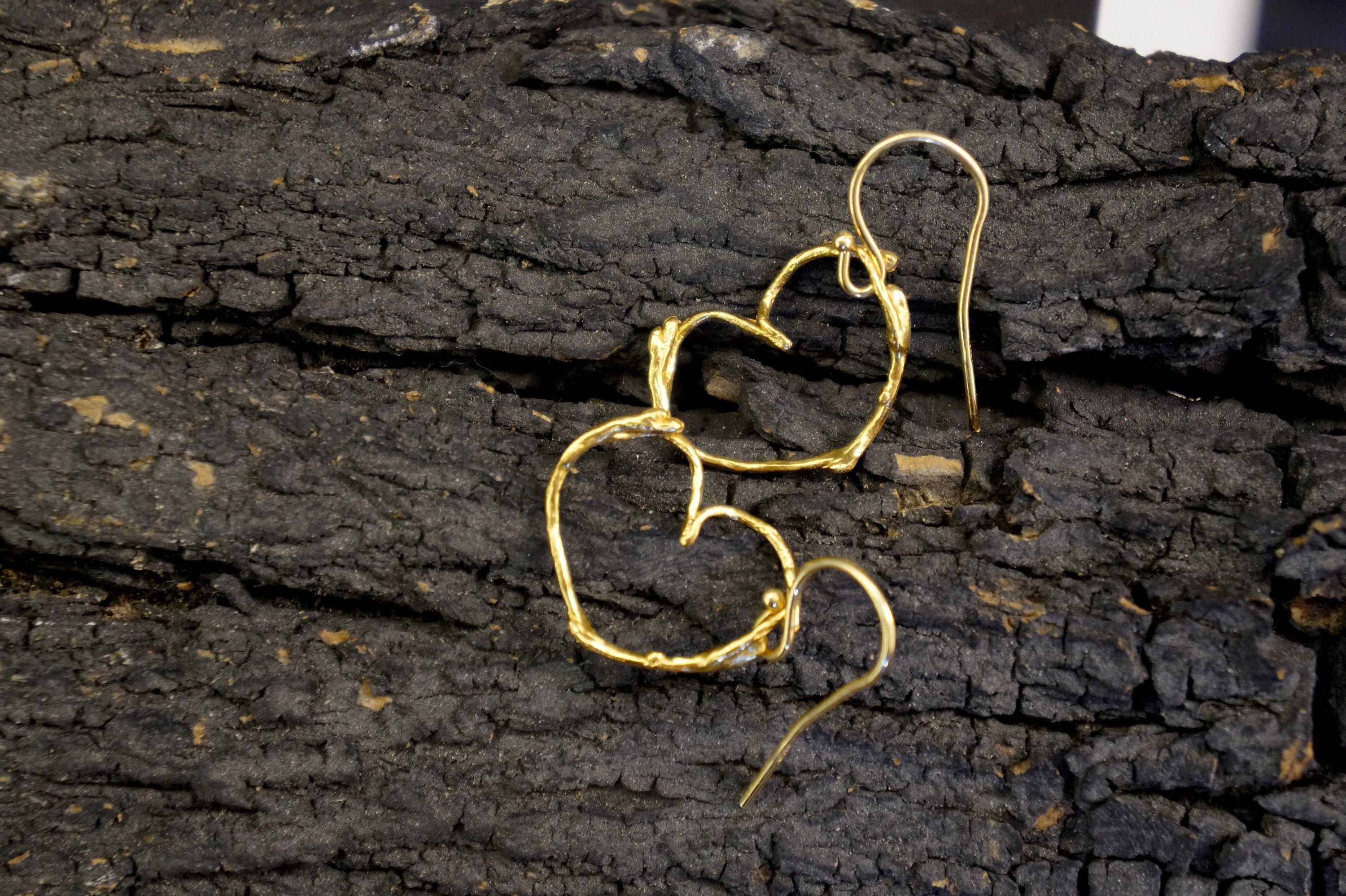 Jasmine Twig Heart Earrings - Gold Plated Sterling Silver Dangles