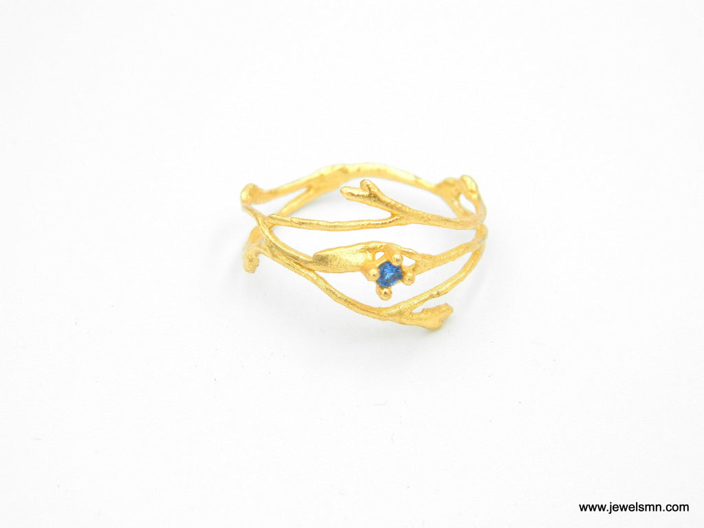 Jasmine Branch Ring: Gold Plated Silver with Zircon Accent
