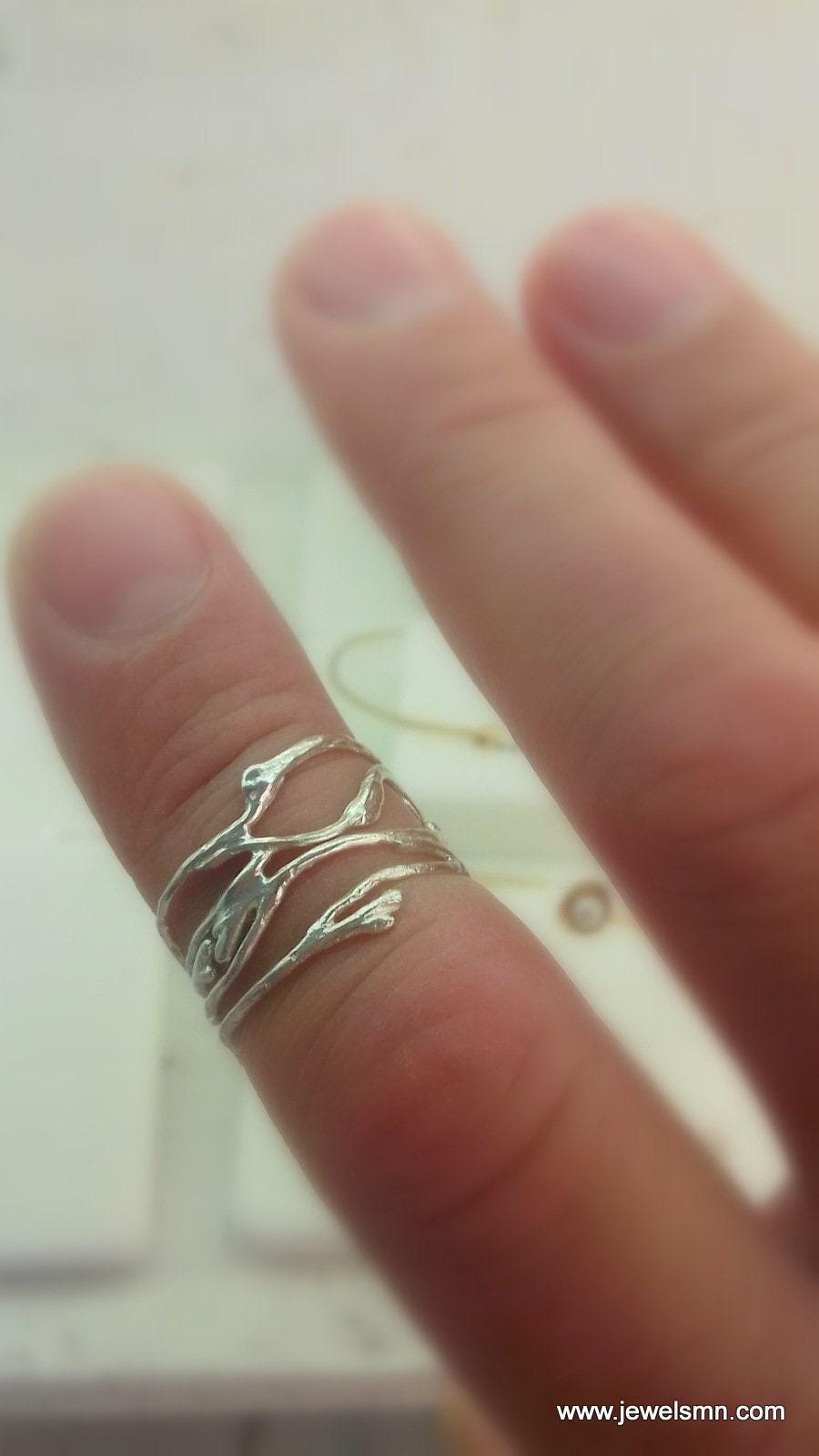 Silver Jasmine Ring, Sterling Silver Jewelry Ring, Gold-Plated Branch Ring, Gift for Her, Birthday Gift for Women, Boho Handmade Jewelry