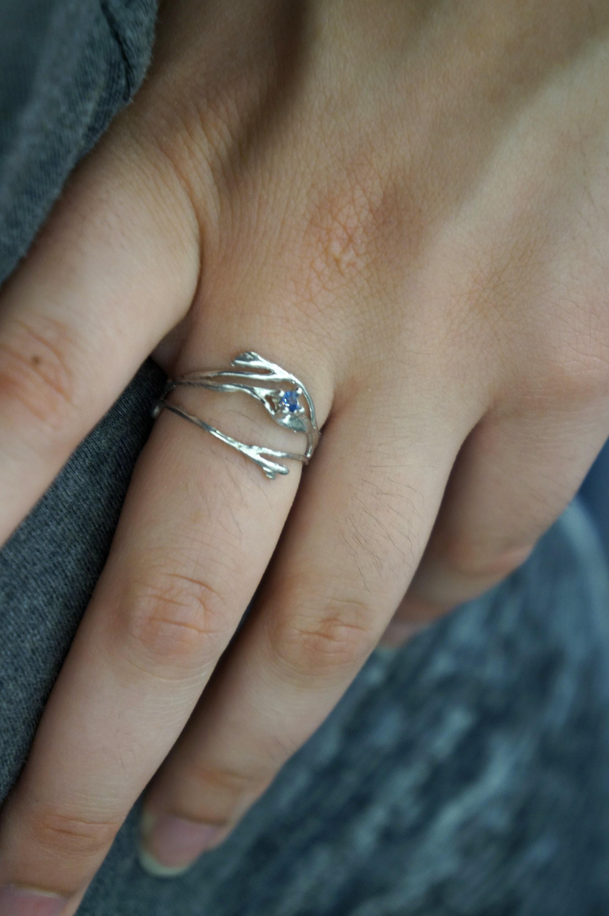 Twig Ring: Jasmine Branch Design (Sterling Silver, Zircon Stone)