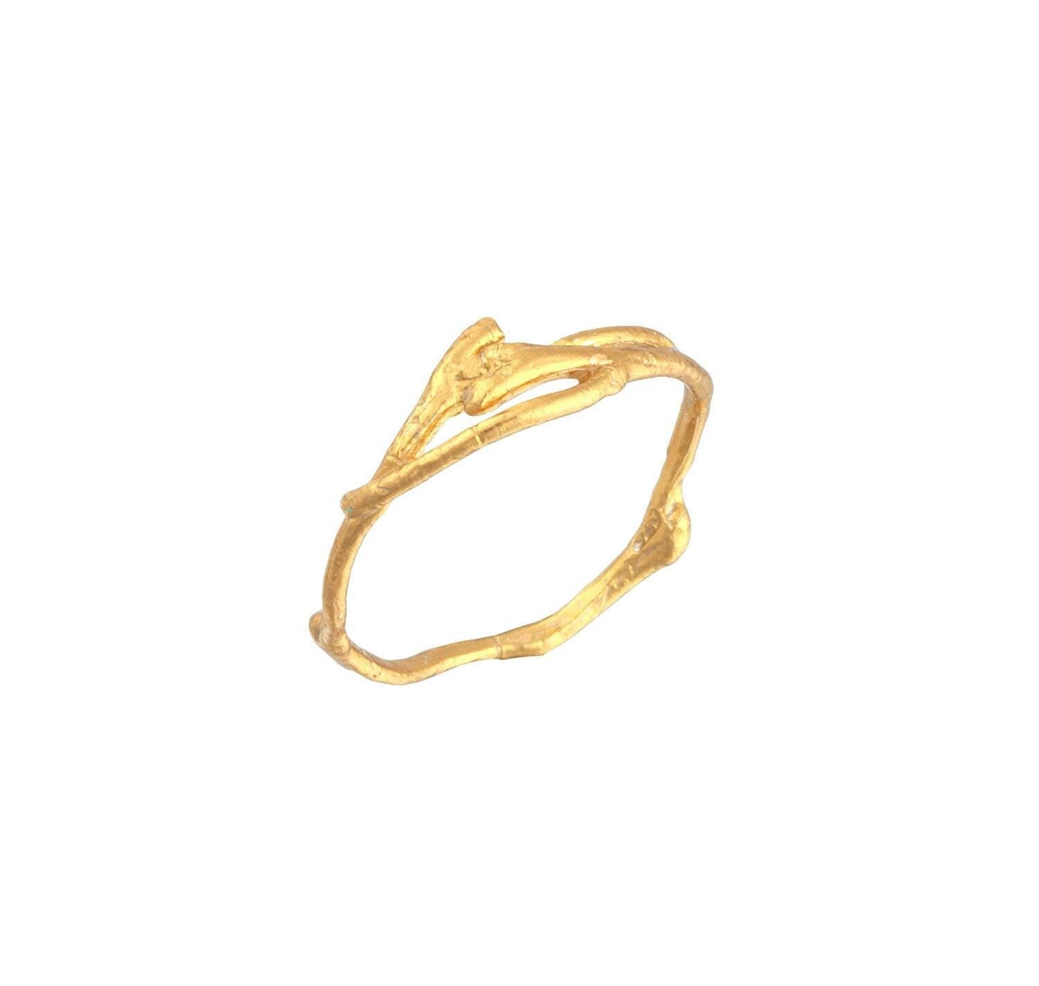 Gold Jasmine Ring, Gold-Plated Sterling Silver Jewelry, Jasmine Branch Ring, Gift for Her, Birthday Gift for Women, Handmade Jewelry