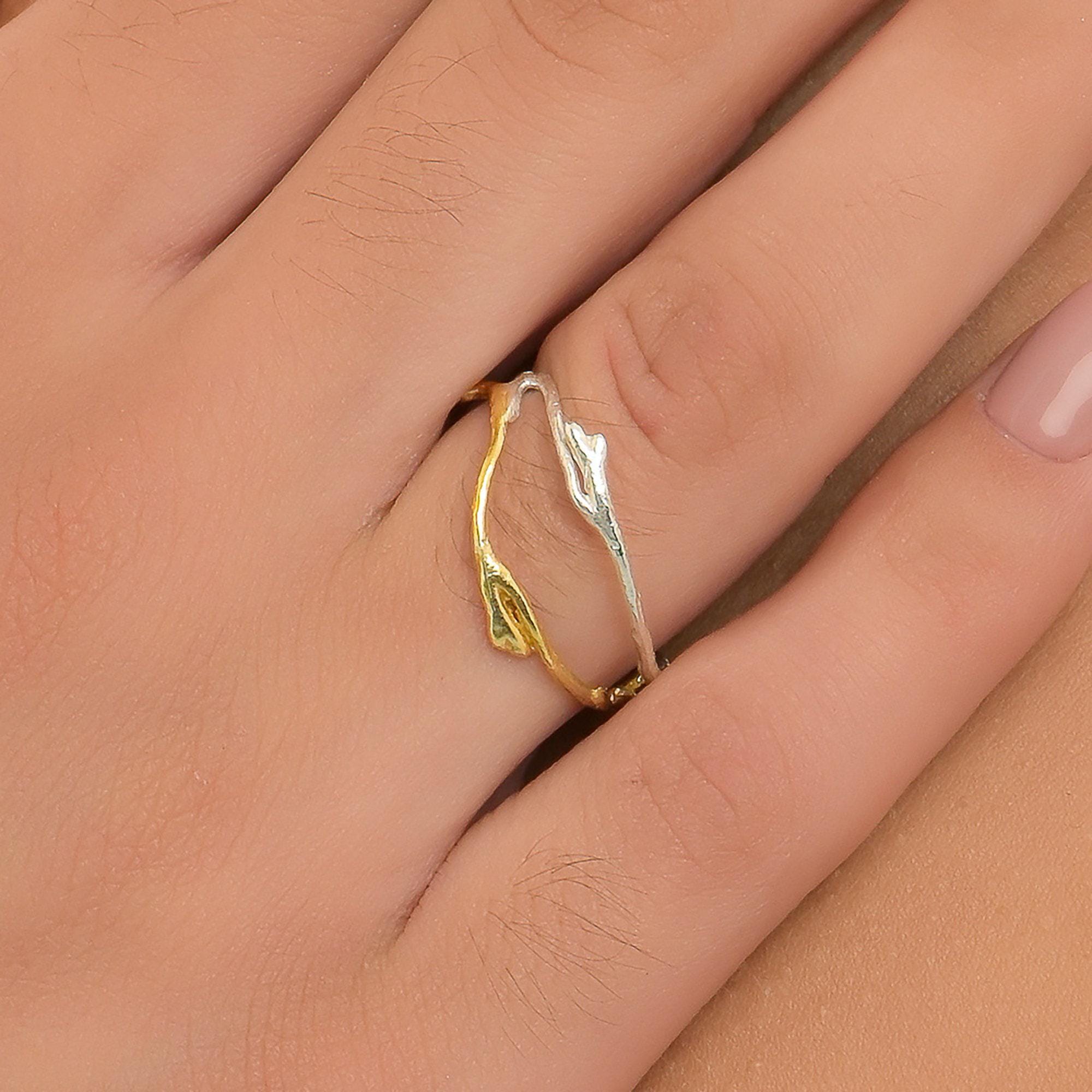 Jasmine Twig Ring - Two-Tone Sterling Silver Minimalist Band