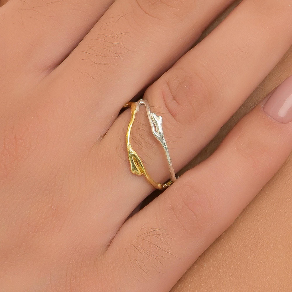 Jasmine Twig Ring - Two-Tone Sterling Silver Minimalist Band