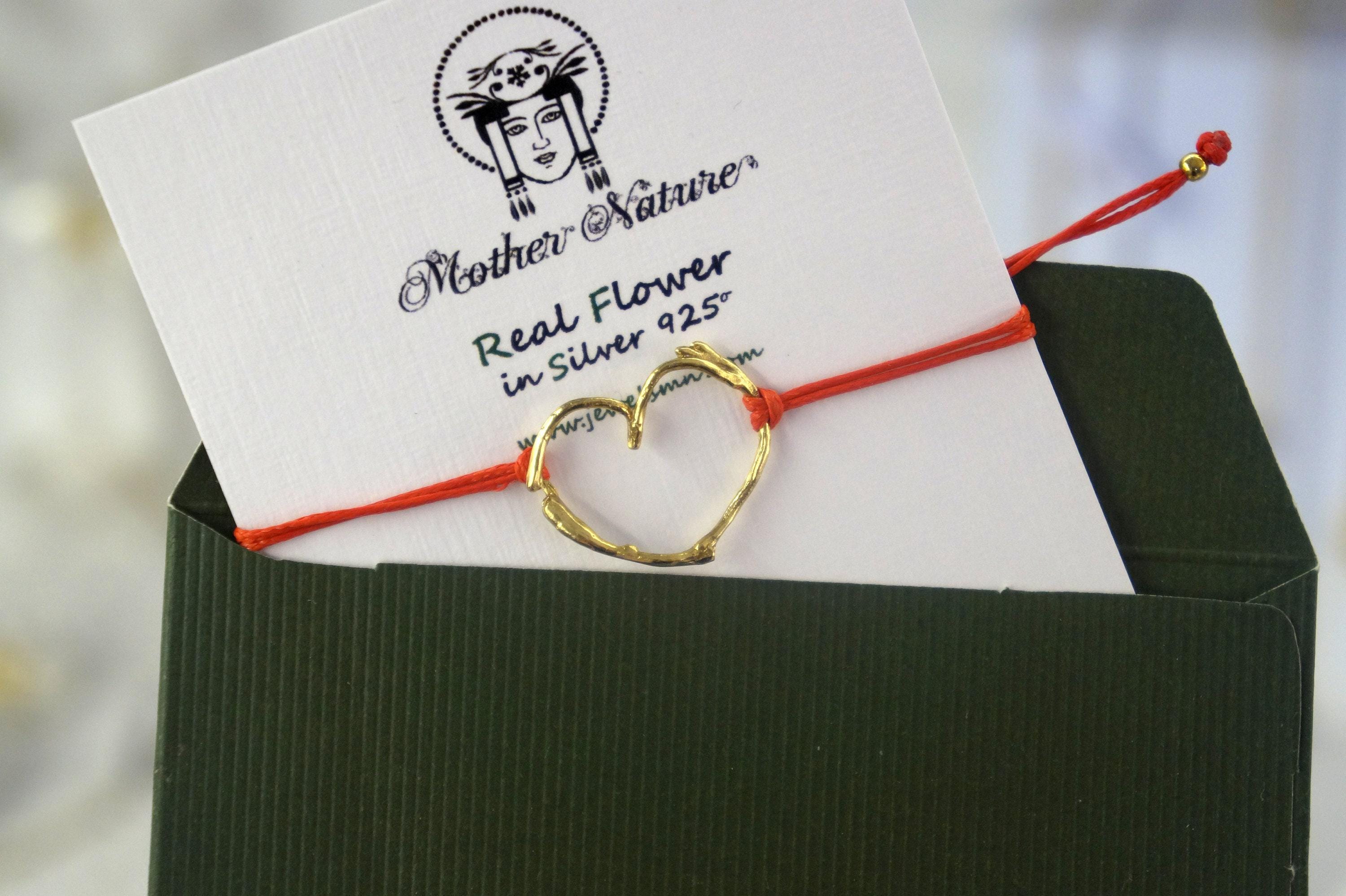 Nature Inspired Jasmine Bracelet, Heart Twig Design (Adjustable Silver)