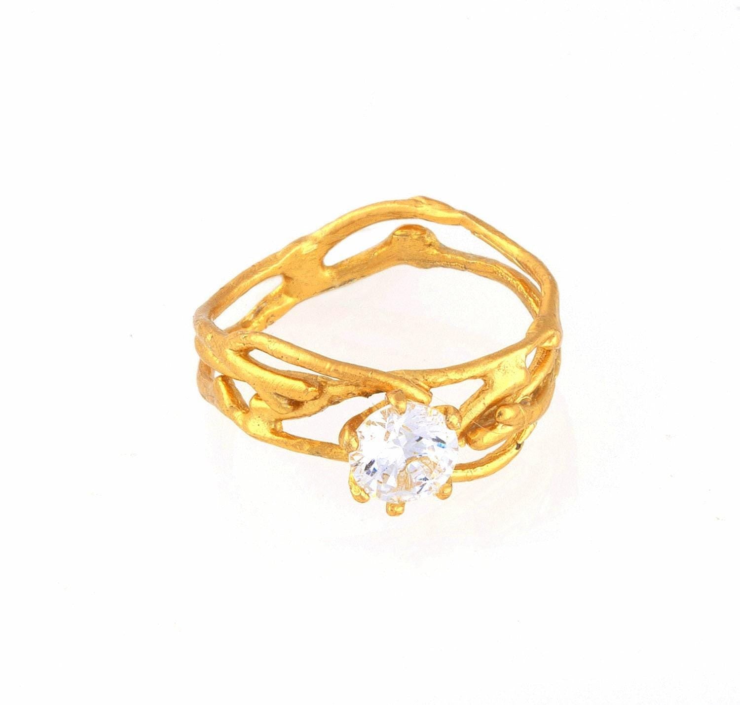 Jasmine Twig Ring - Delicate Sterling Silver with Sparkling Zircon