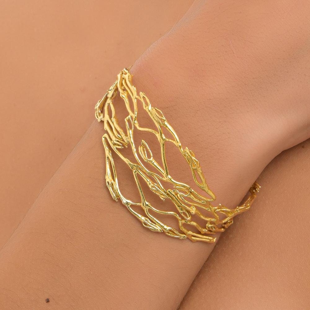 Gold Branch Bracelet, Gold-Plated Sterling Silver Jewelry, Jasmine Branch Bracelet, Handmade Gift for Her, Birthday Gift for Women
