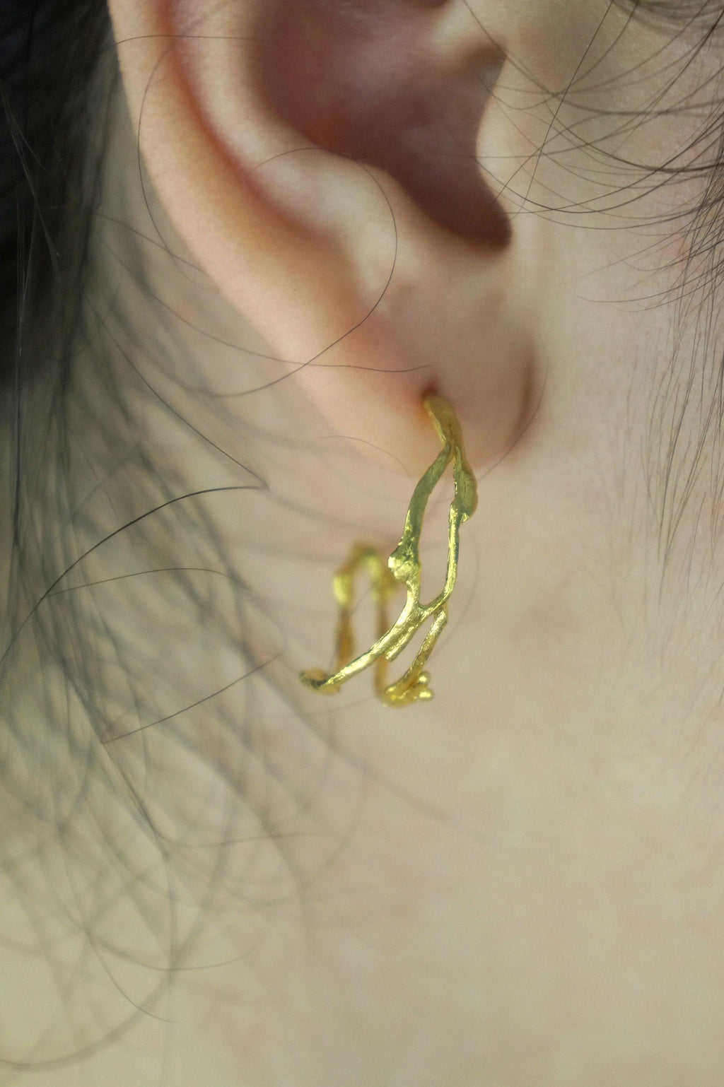 Silver Branch Earrings, Gold-Plated Sterling Silver Jewelry, Hoop Earrings, Gift for Her, Birthday Gift for Women, Handmade Jewelry