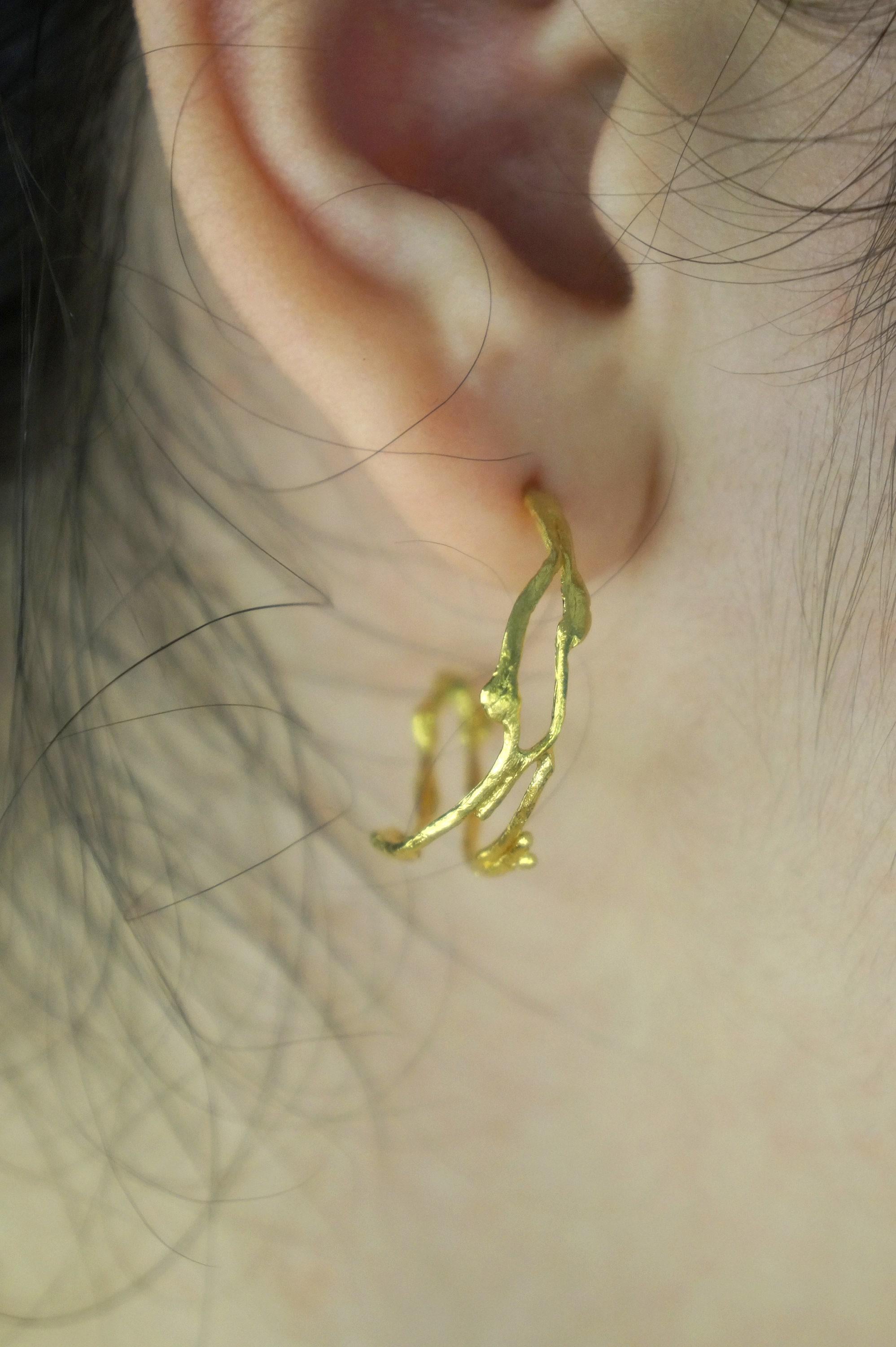 Silver Branch Earrings, Gold-Plated Sterling Silver Jewelry, Hoop Earrings, Gift for Her, Birthday Gift for Women, Handmade Jewelry