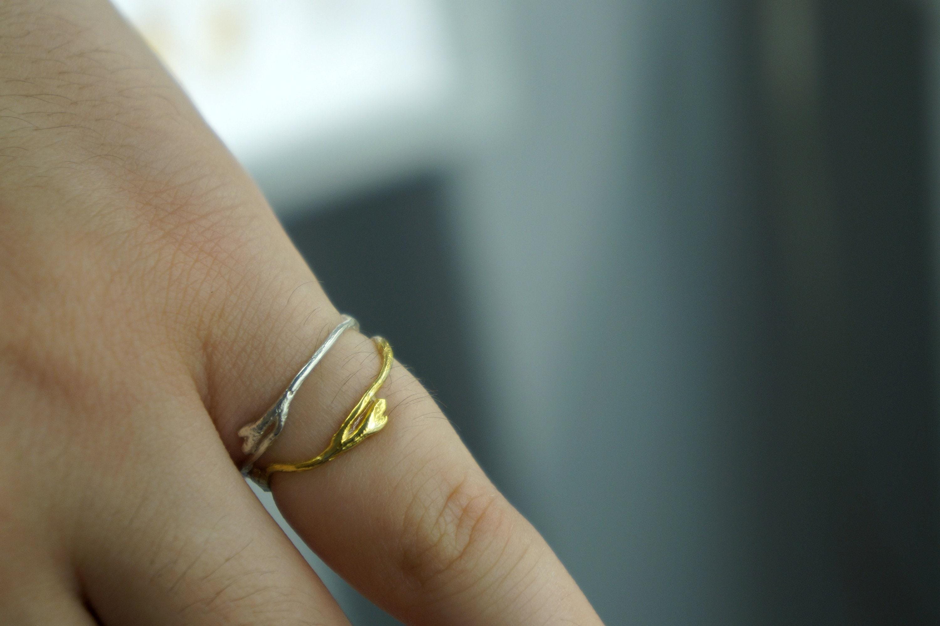 Silver Jasmine Ring, Gold-Plated Sterling Silver Jewelry, Jasmine Branch Ring, Gift for Her, Birthday Gift for Women, Handmade Jewelry